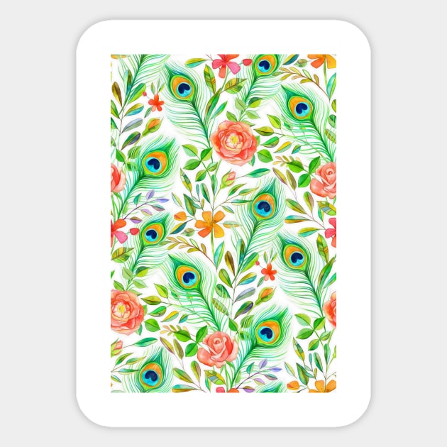 Peacock Feather Posies on white Sticker by micklyn